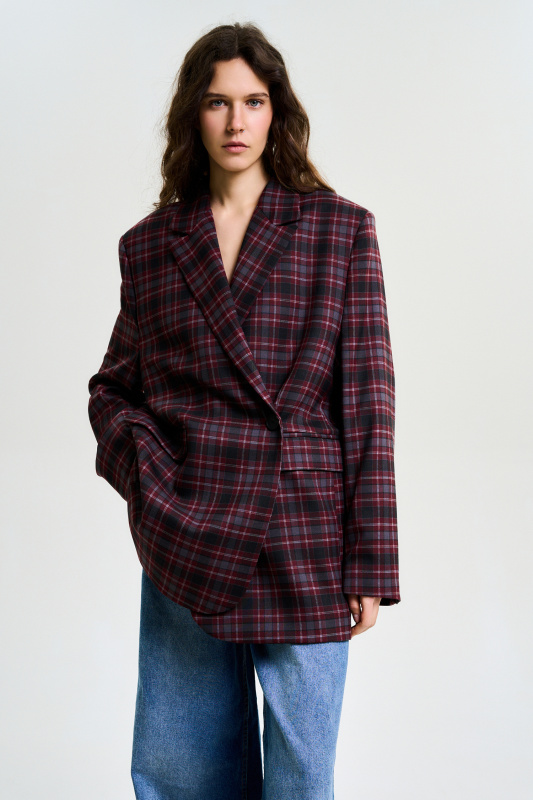 Пиджак объемный в клетку BURGUNDY Пиджак объемный в клетку BURGUNDY